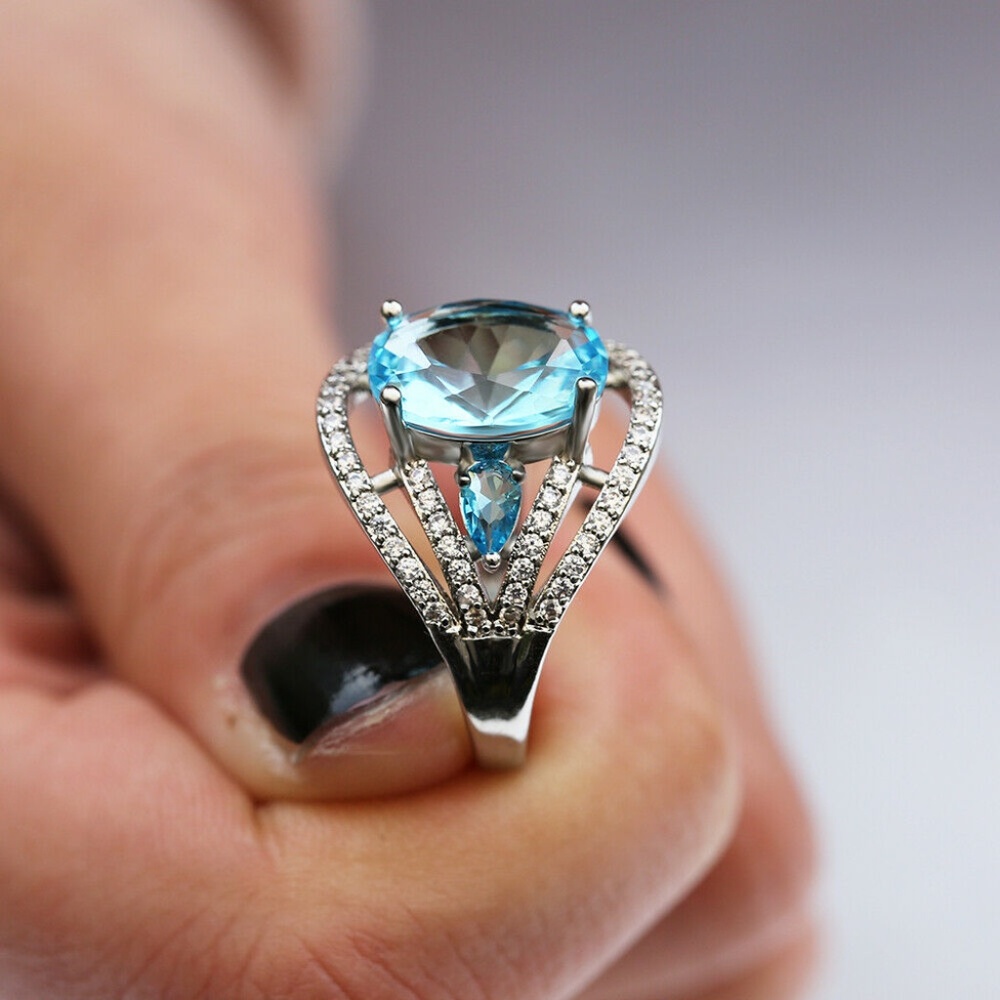 Elegant Stamped 925 Silver Aquamarine Ring - Picture 2 of 4
